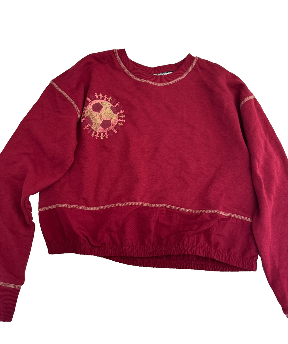 Umbro Womens Cropped Sweatshirt Crew Neck Soccer Graphic Pullover XL Burgundy